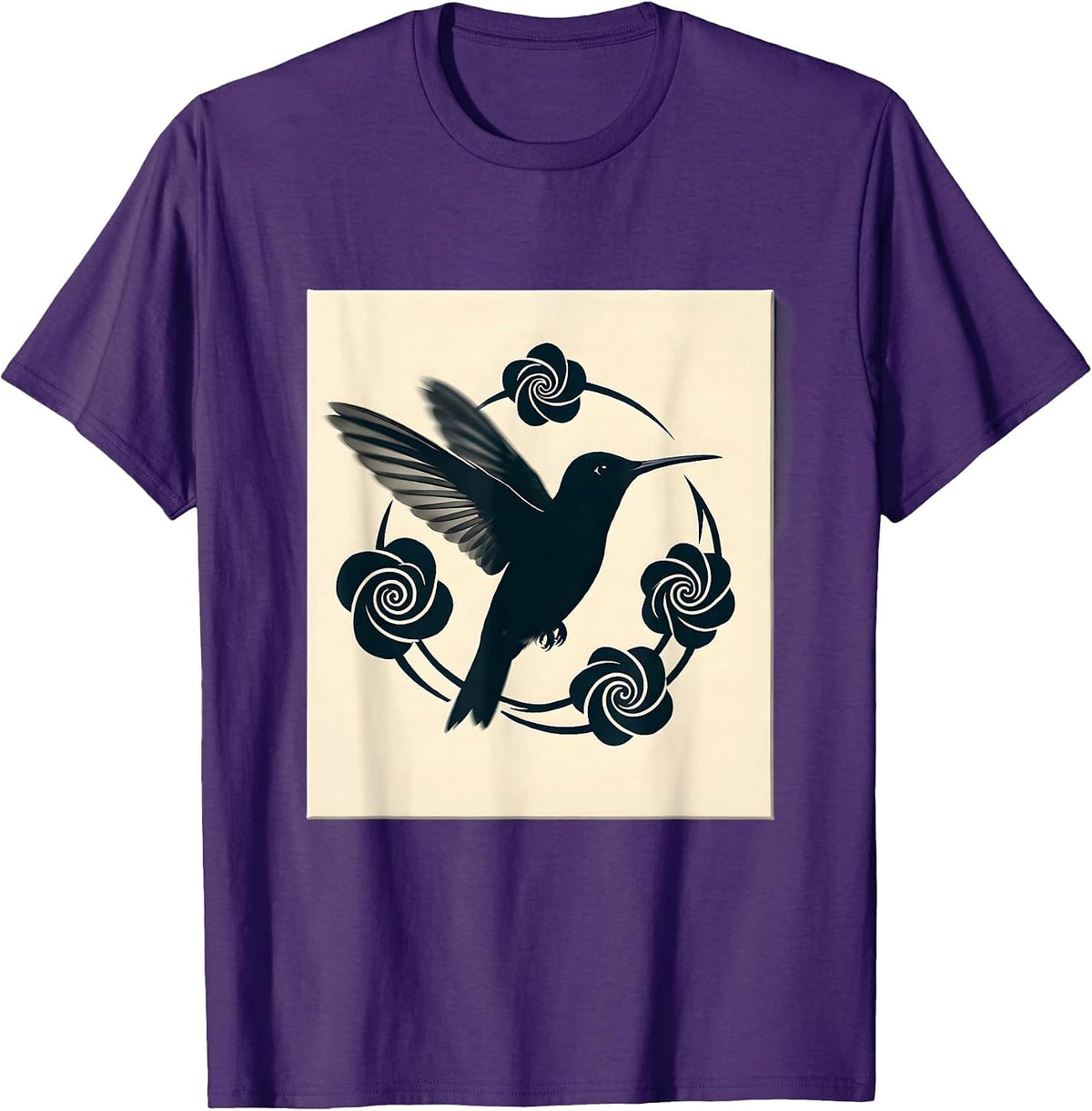ADHD Hummingbird Swirling Floral Illustration T-Shirt - Purple