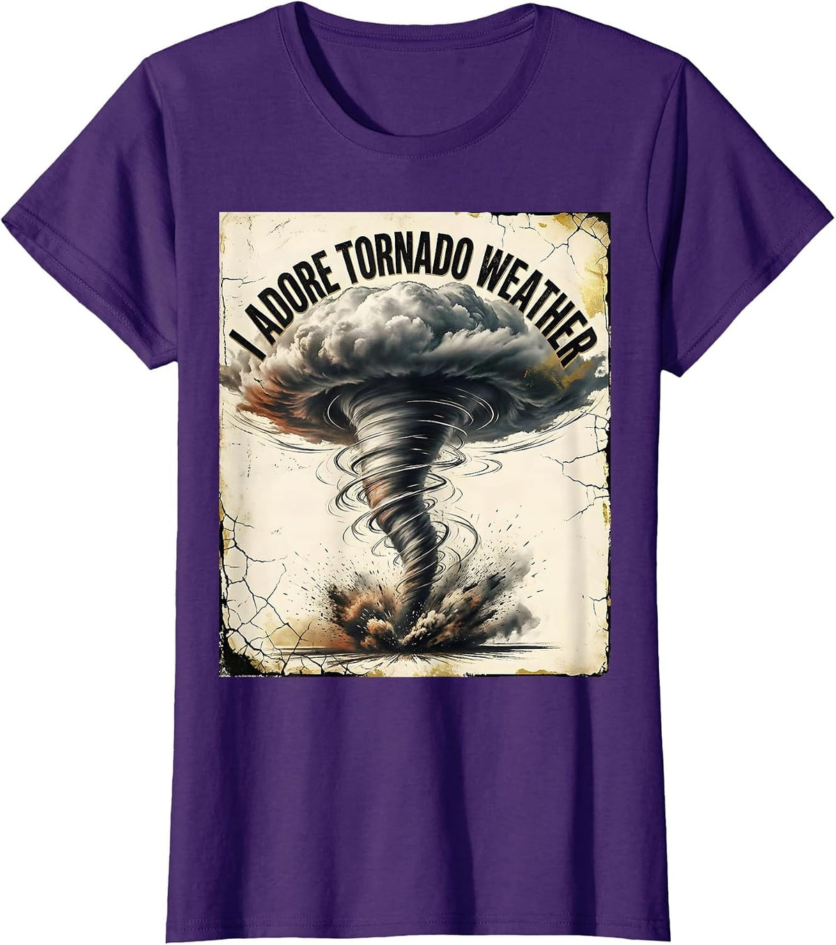 Women's I Adore Tornado Weather Distressed Storm Chaser Meteorology T-Shirt - Purple