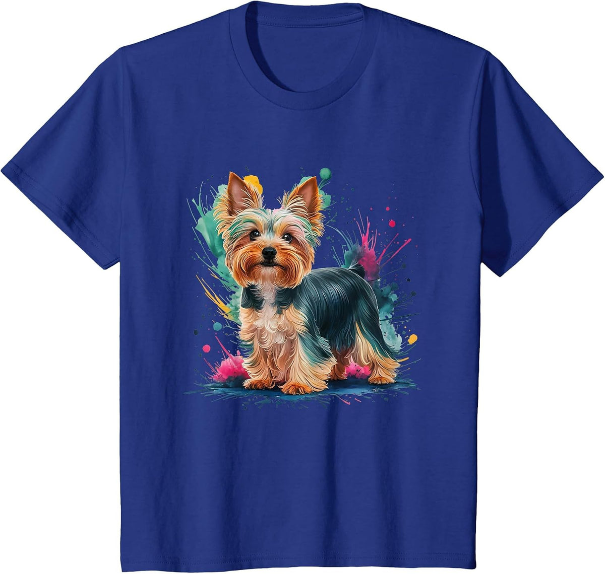 Men Woman Colorful Watercolor Yorkshire Terrier T-Shirt - Royal Blue