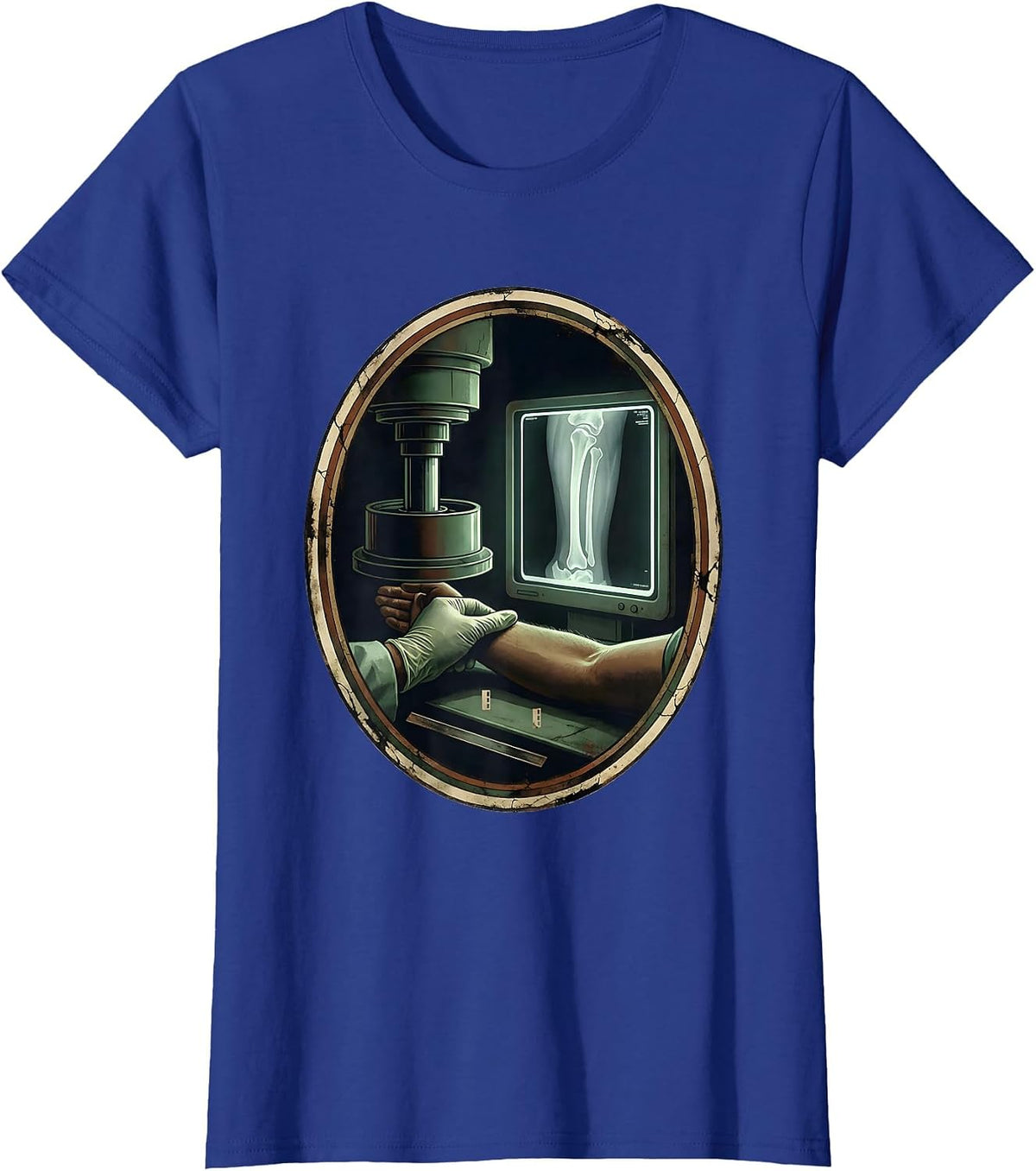 Women's Radiology Tech Vintage Gloved Hand X-Ray Humor T-Shirt - Royal Blue