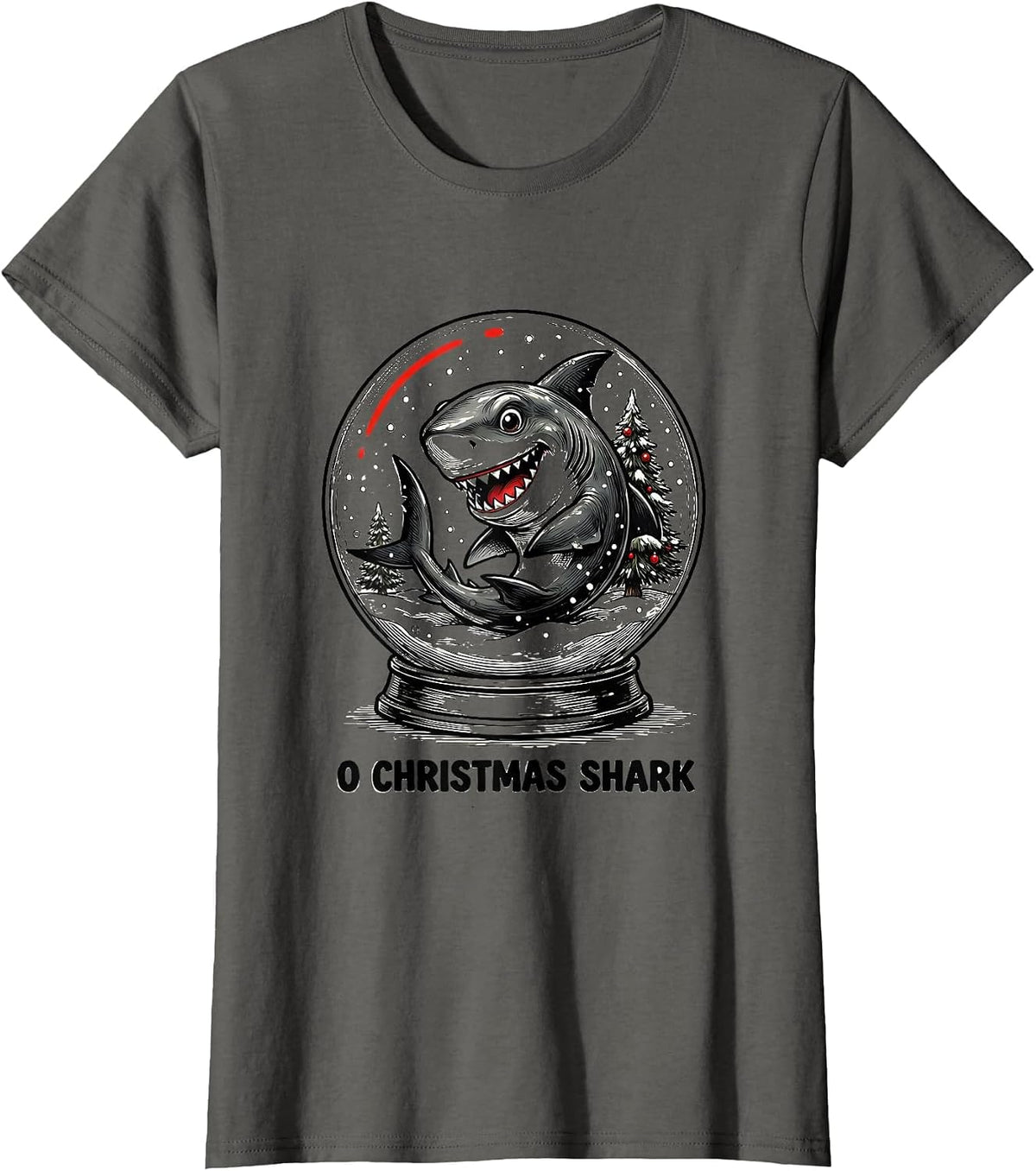 Women's O Christmas Shark Funny Shark Lover Christmas Pun Novelty T-Shirt - Asphalt Grey