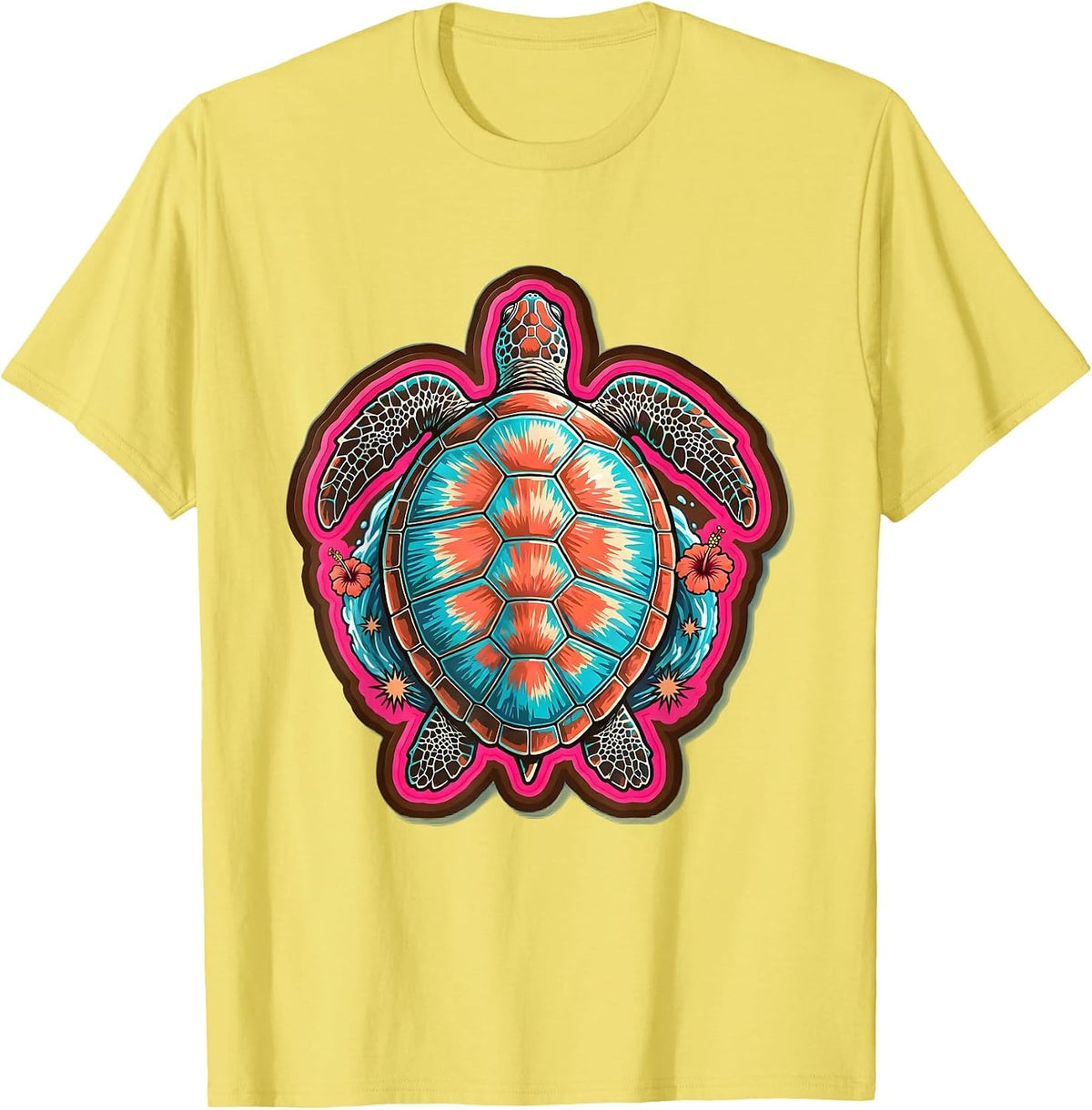 Men's Sea Turtle Sunlit Ocean Surface Surf Design T-Shirt - Lemon Yellow