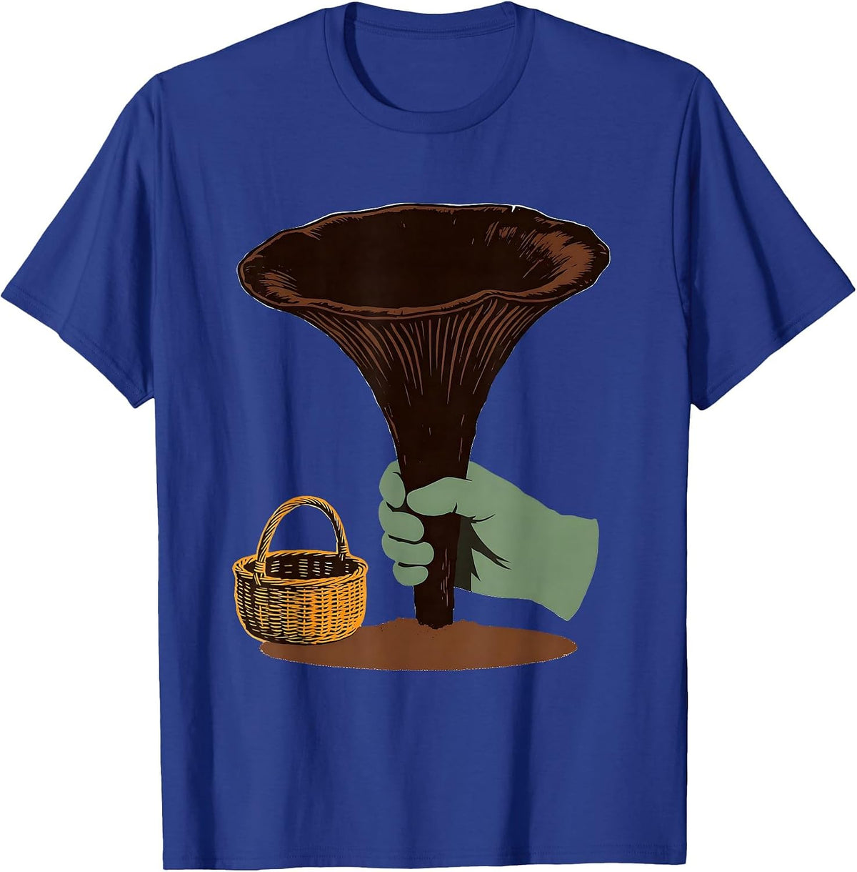 Men's Oversized Trumpet Mushroom Screenprint Retro Forager T-Shirt - Royal Blue