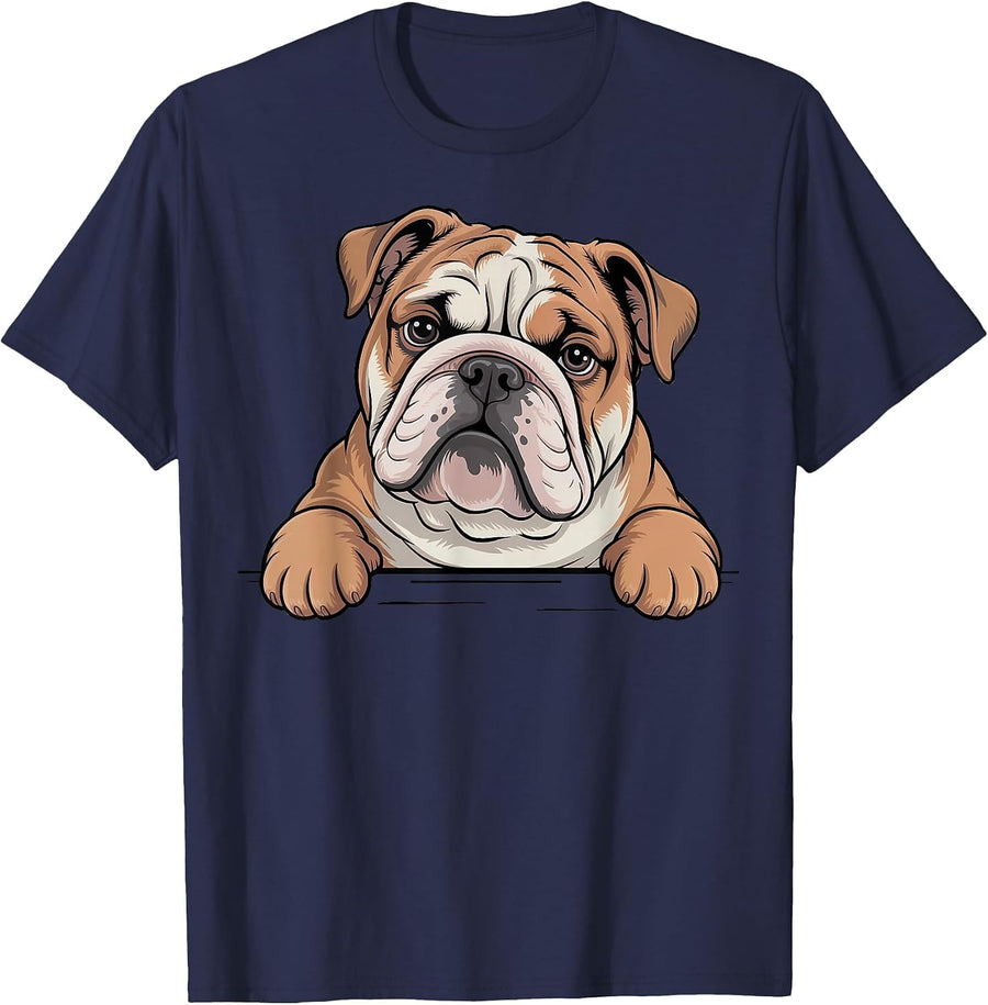 English Bulldog Funny Peeking Pocket Puppy Dog Lover T-Shirt - Navy Blue
