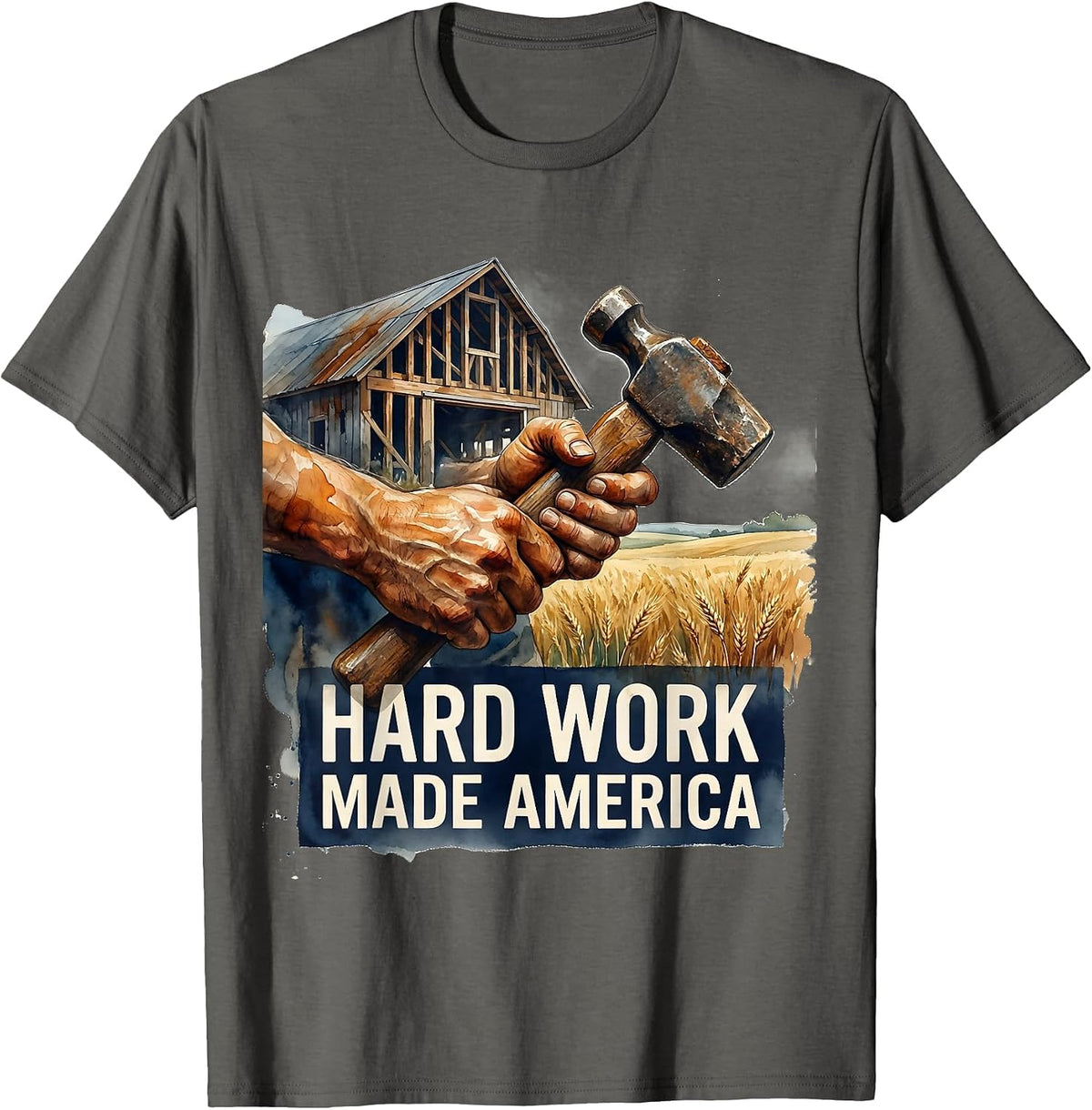 Hard Work Made America Patriotic Design T-Shirt - Asphalt Grey