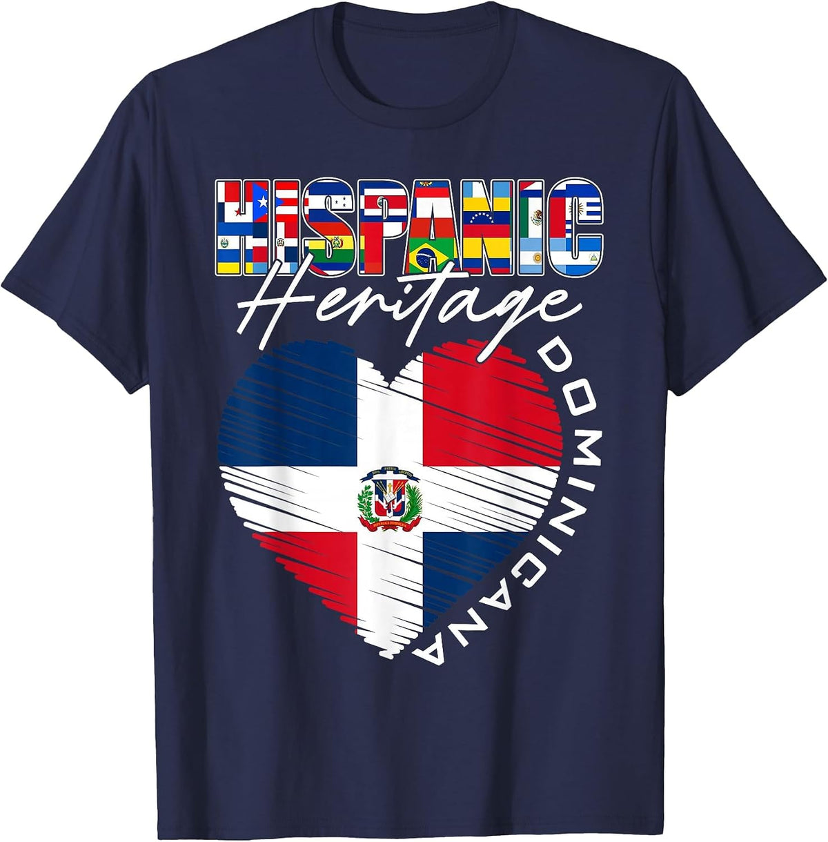 Dominicana Hispanic Heritage Month Dominican Republic Flag T-Shirt - Navy Blue