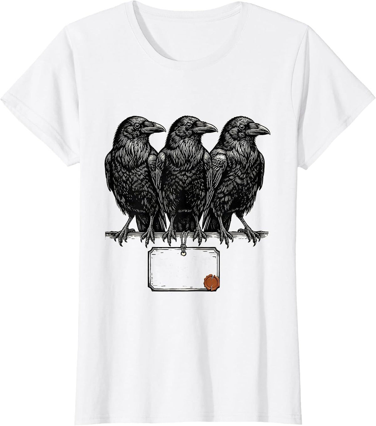 Women's Three Crows Woodcut Dark Humor Gothic Raven Lover T-Shirt - White
