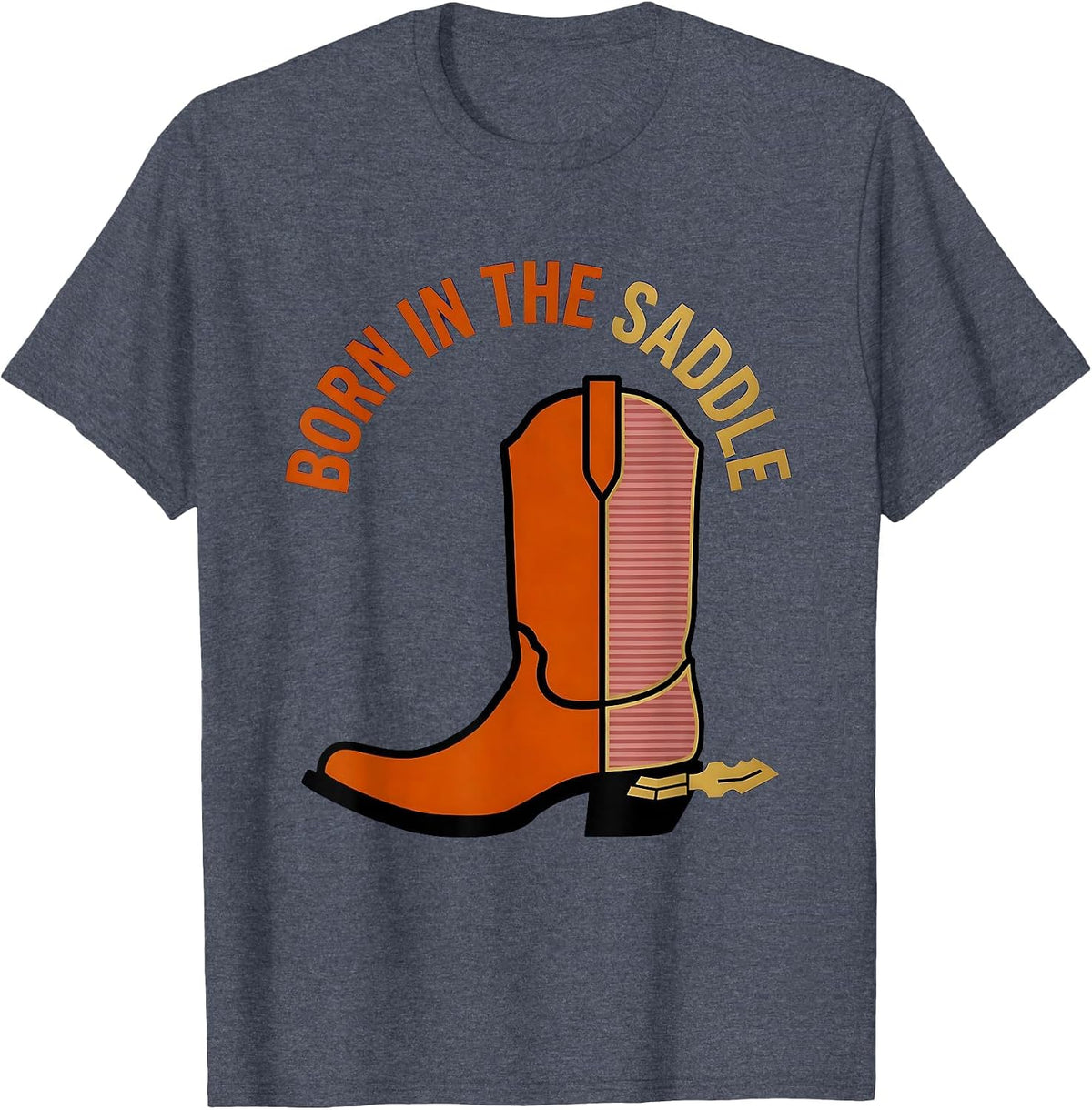 Born in the Saddle Western Cowboy Design T-Shirt - Heather Blue