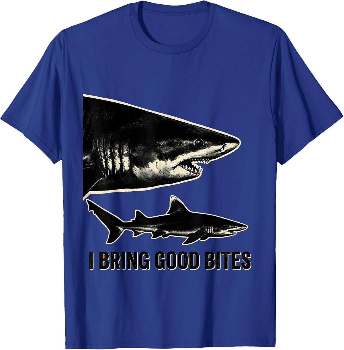 I Bring Good Bites Playful Shark Lover Ocean Wildlife Humor T-Shirt - Royal Blue