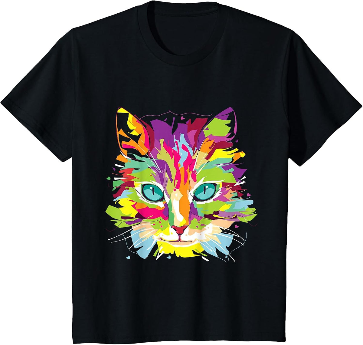 Cat Face Multi-Colored Art Shirt T-Shirt - Black