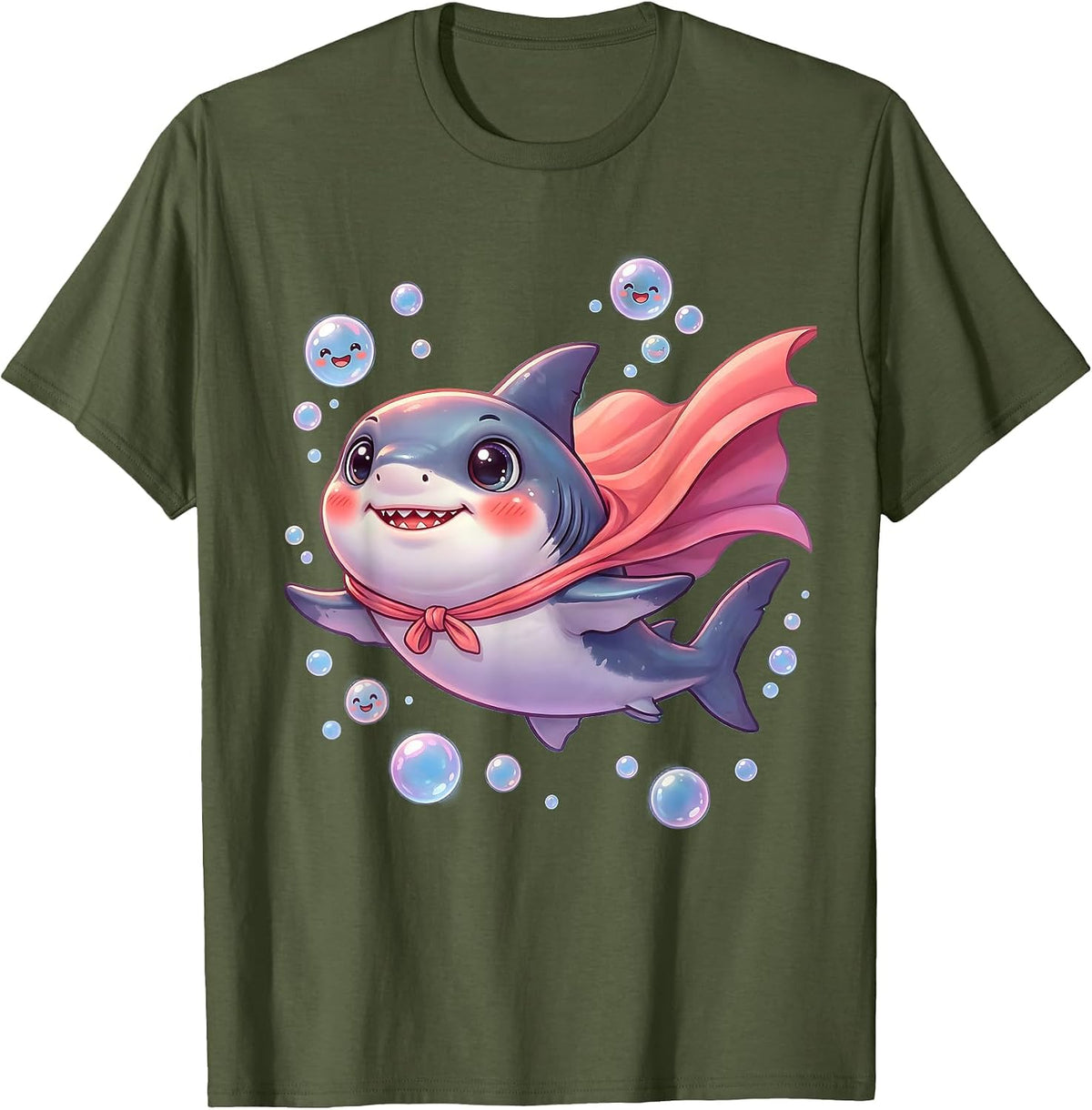 Mommy Shark Superhero Cape Flying Bubbles T-Shirt - Olive Green