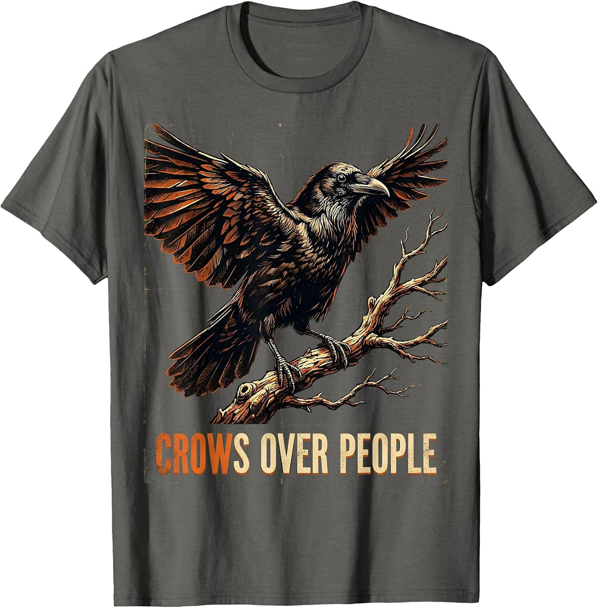 Crows Over People Dark Crow Lover Design T-Shirt - Asphalt Grey