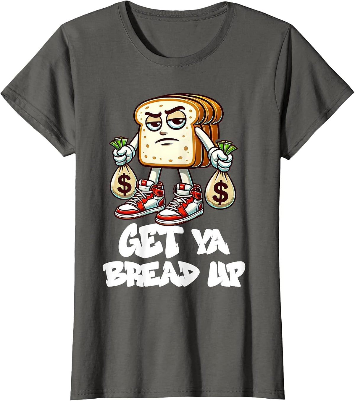 Hip Hop Get Ya Bread Up Urban Streetwear Money Bags Hustle T-Shirt - Asphalt Grey