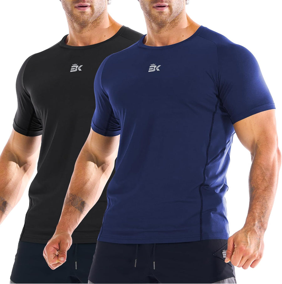 BROKIG Mens Workout Gym Shirts Quick Dry Athletic Fit Muscle T-Shirt - Black+navy