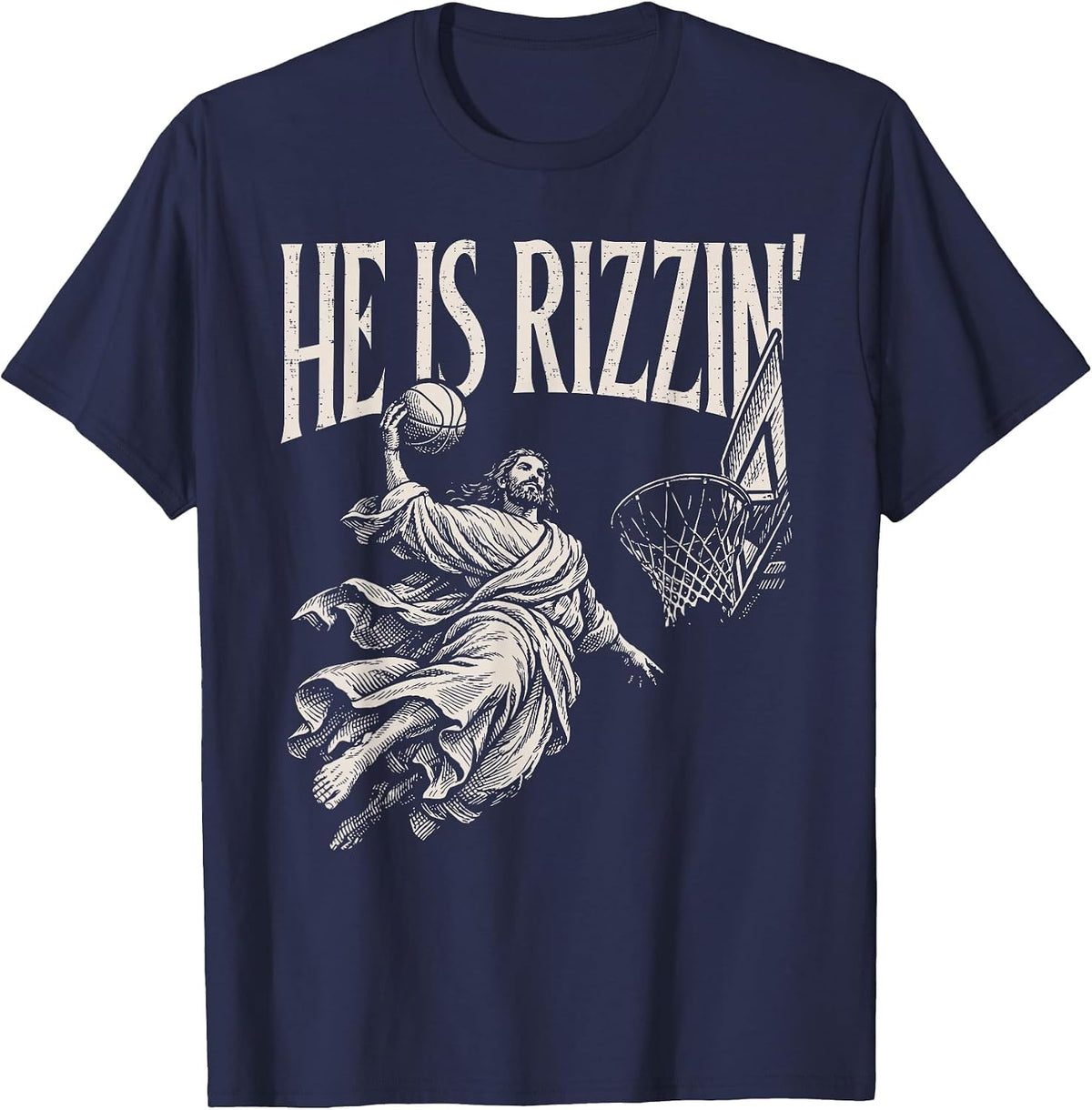 He is Rizzin Christian Religious Boys Kids Men Teens Easter T-Shirt - Navy Blue