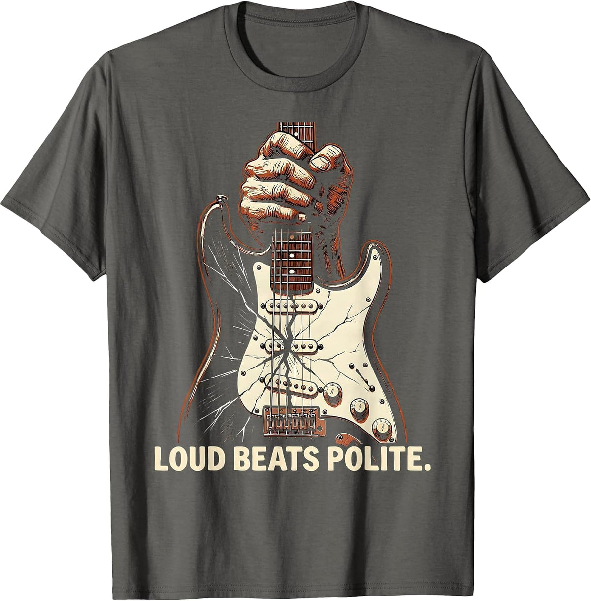 Loud Beats Polite Grunge Music Design T-Shirt - Asphalt Grey