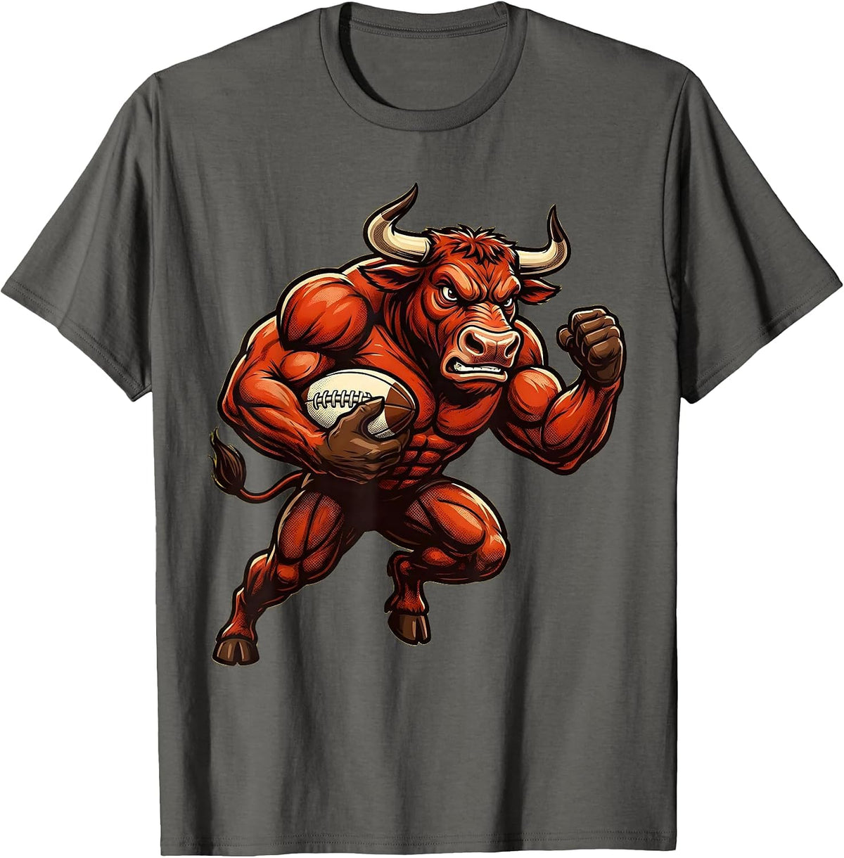 Angry Charging Bull Rugby Graphic T-Shirt - Asphalt Grey