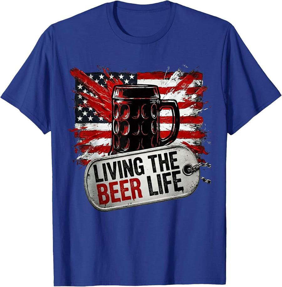 Living the Beer Life Craft Beer Lover Design T-Shirt - Royal Blue