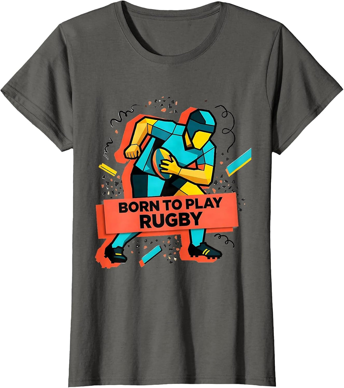 Women's Born to Play Rugby Graphic Design T-Shirt - Asphalt Grey