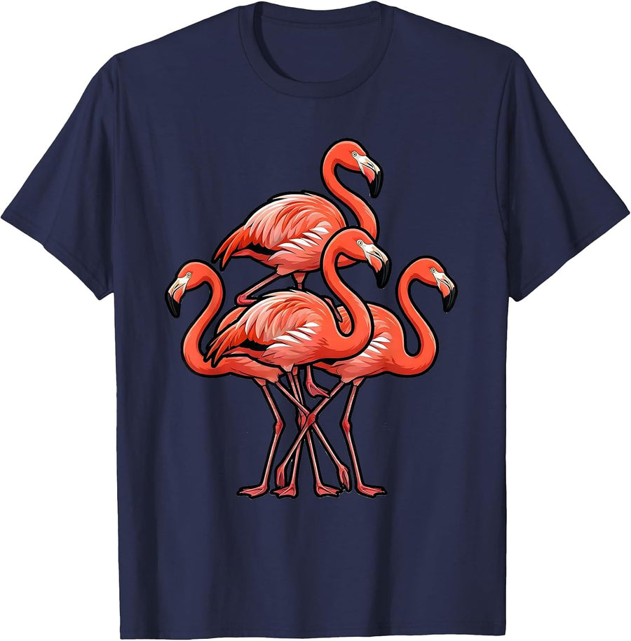 Cartoon Flamingo Stack Flamingo Lover Humor Gift T-Shirt - Navy Blue