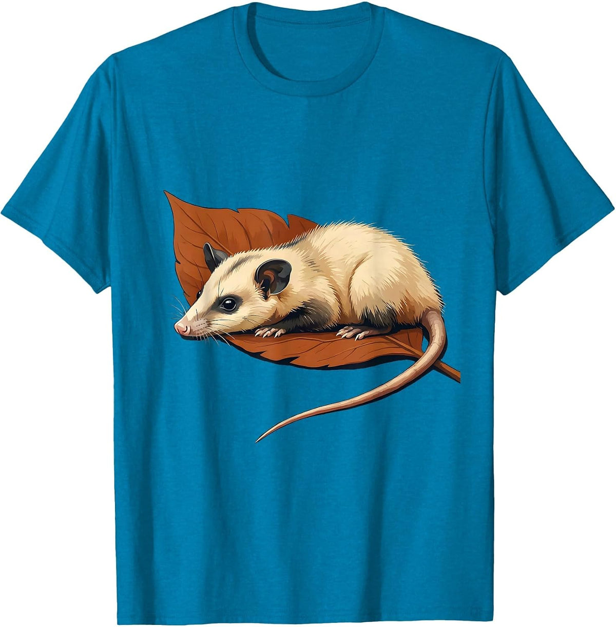Flat Opossum Under Leaf Funny Animal Meme T-Shirt - Sapphire Blue