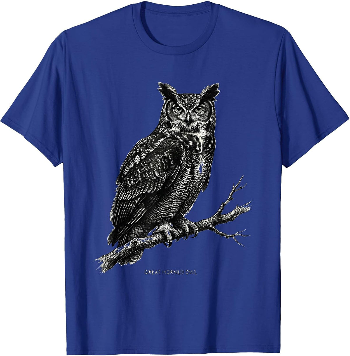 GREAT HORNED OWL Monochromatic Wildlife Portrait Nature Art T-Shirt - Royal Blue