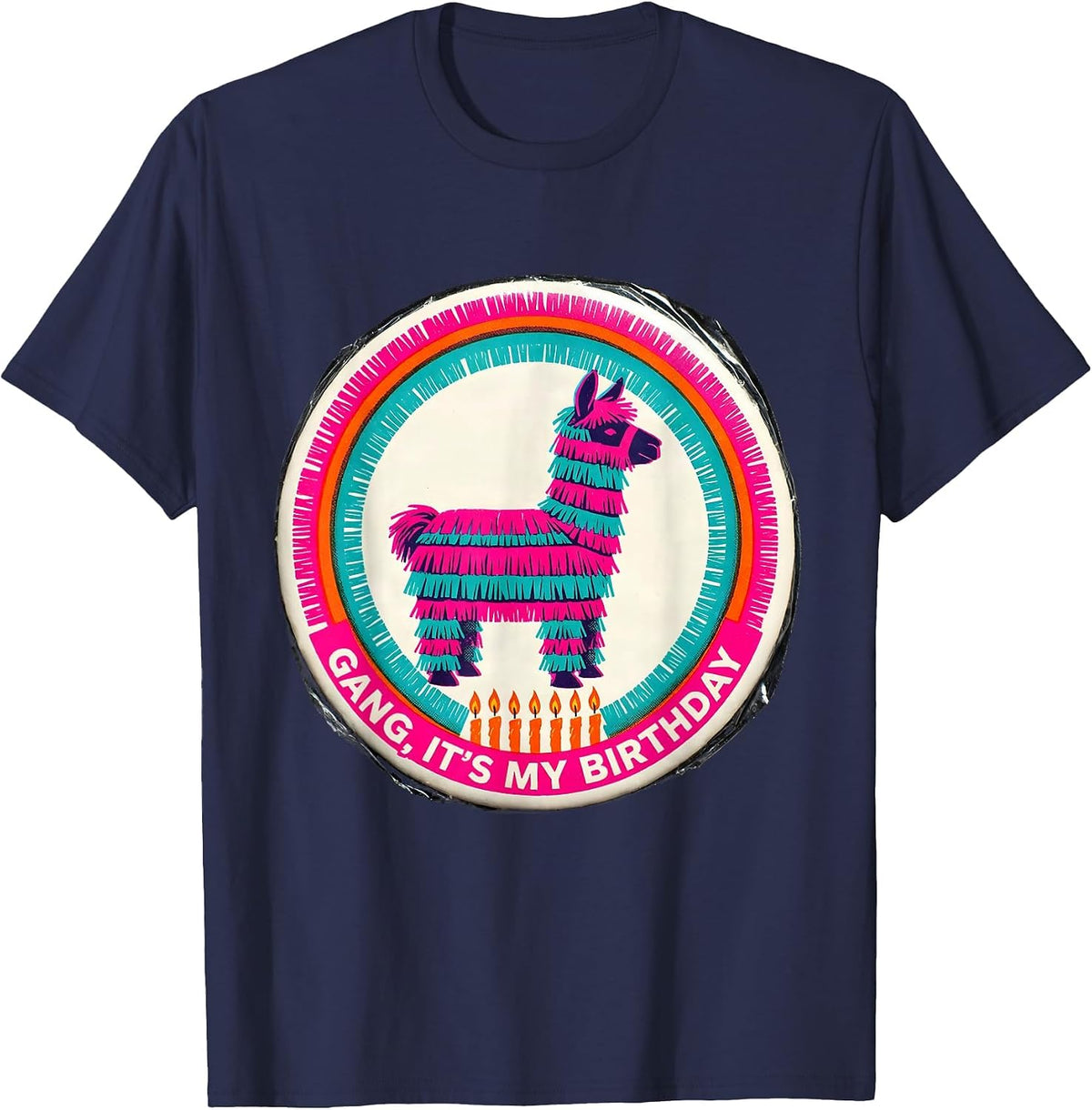 Gang It's My Birthday Risograph Llama Pinata Kid Party T-Shirt - Navy Blue