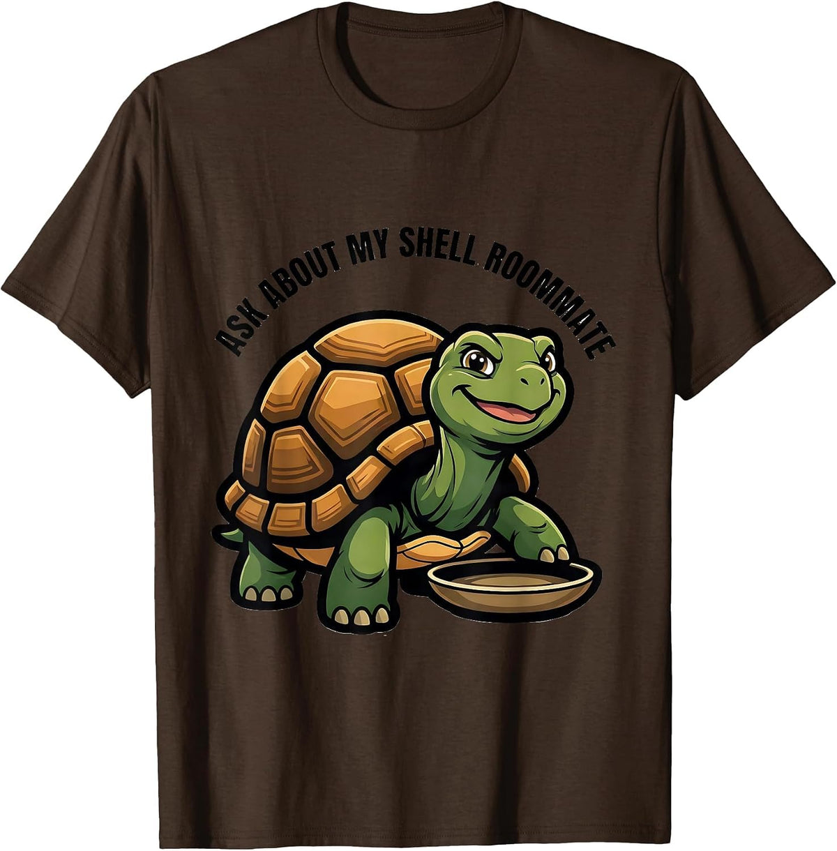 Men's Ask About My Shell Roommate Funny Turtle Lover Mascot Logo T-Shirt - Brown