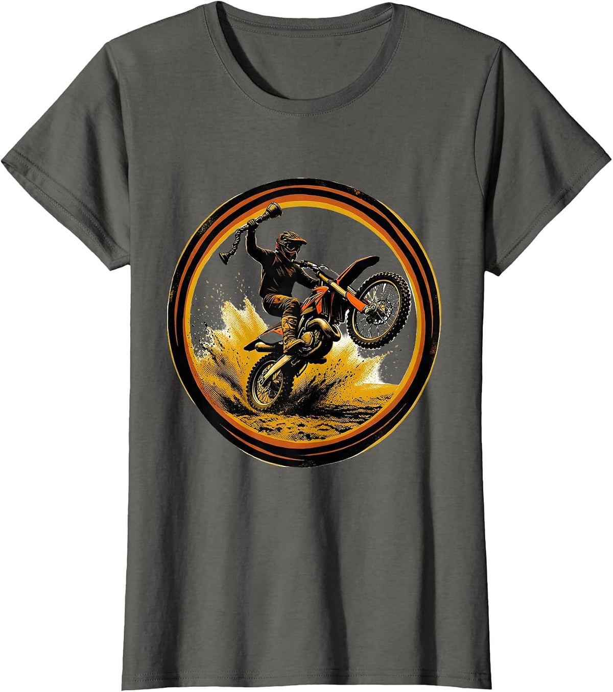 Women's Dirt Bike Rider Badge Screenprint Poster Humor T-Shirt - Asphalt Grey