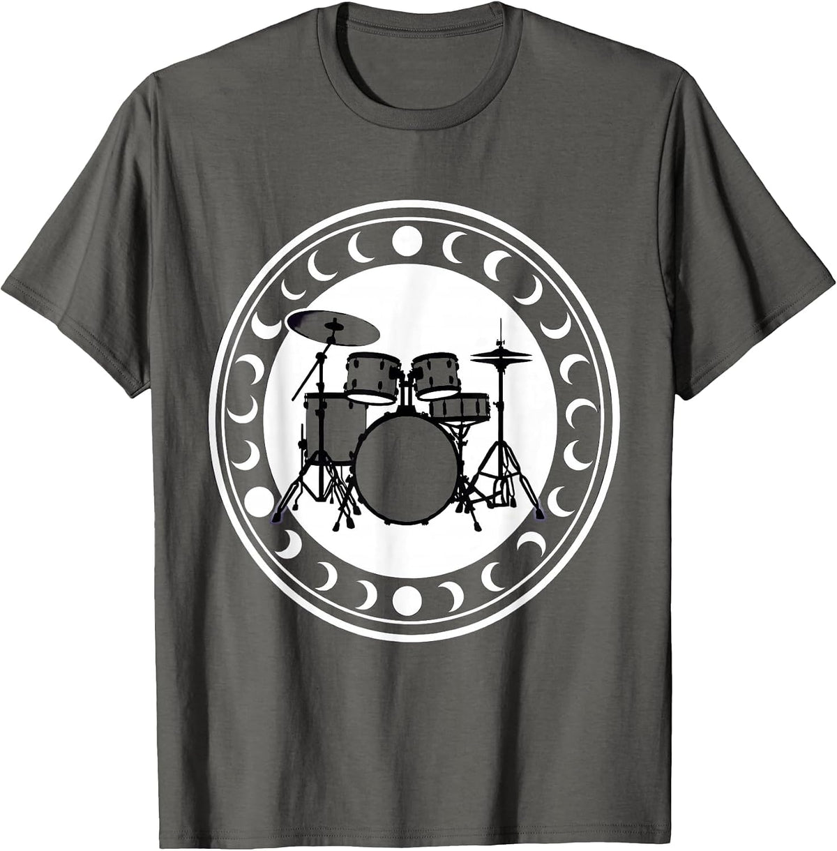 Drum Kit Crescent Moon Celestial Musician Design T-Shirt - Asphalt Grey