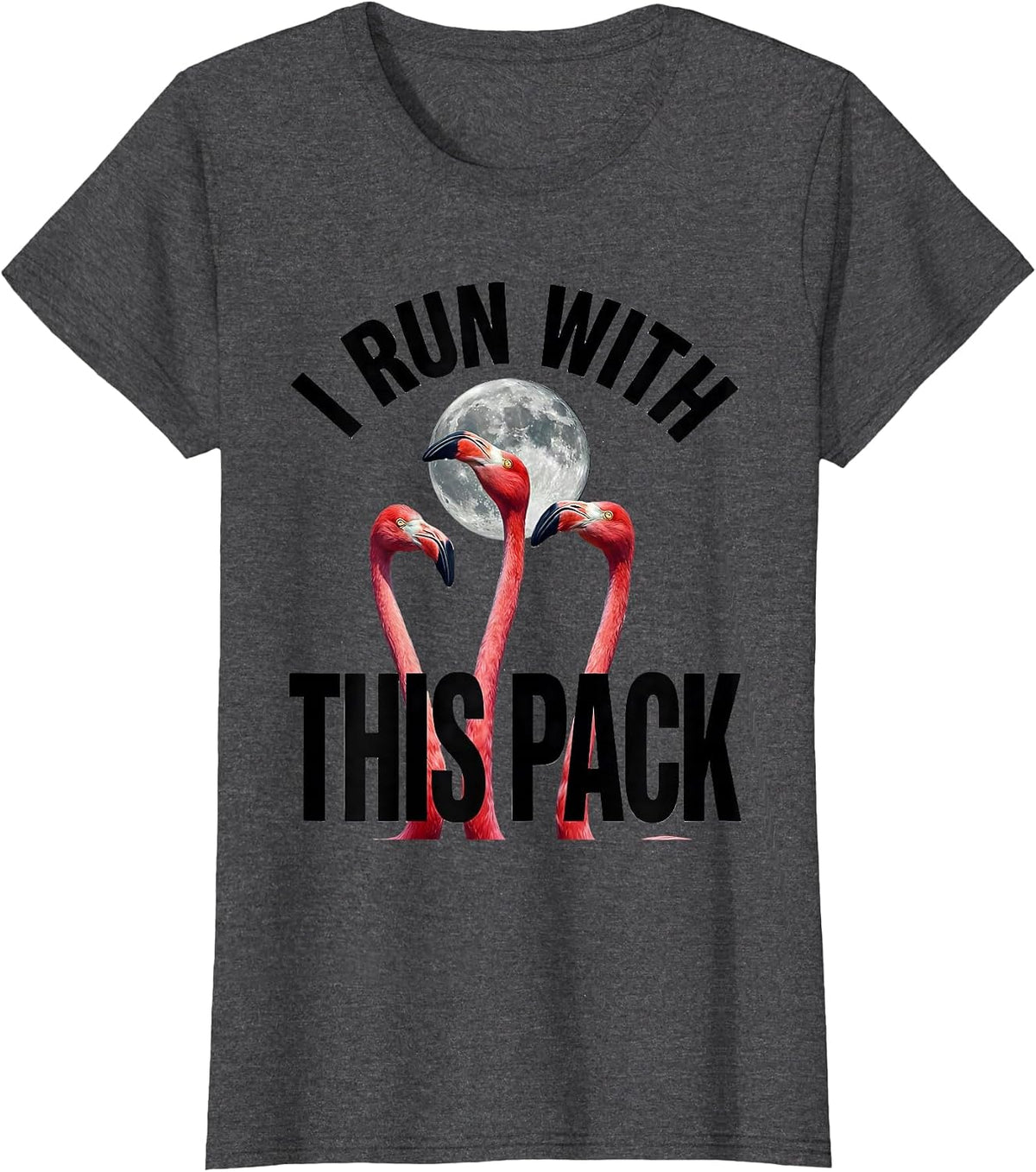 Women's I Run With This Pack Funny Flamingo Cursed Meme Animal Lover T-Shirt - Dark Heather Grey