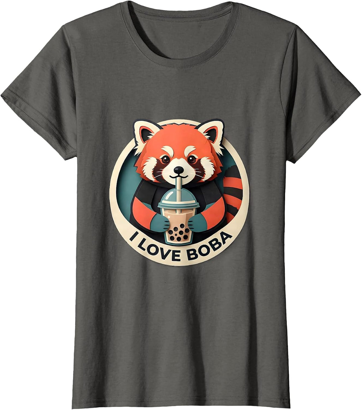 Women's I Love Boba Cute Kawaii Panda Anime Bubble Tea Boba Lover T-Shirt - Asphalt Grey