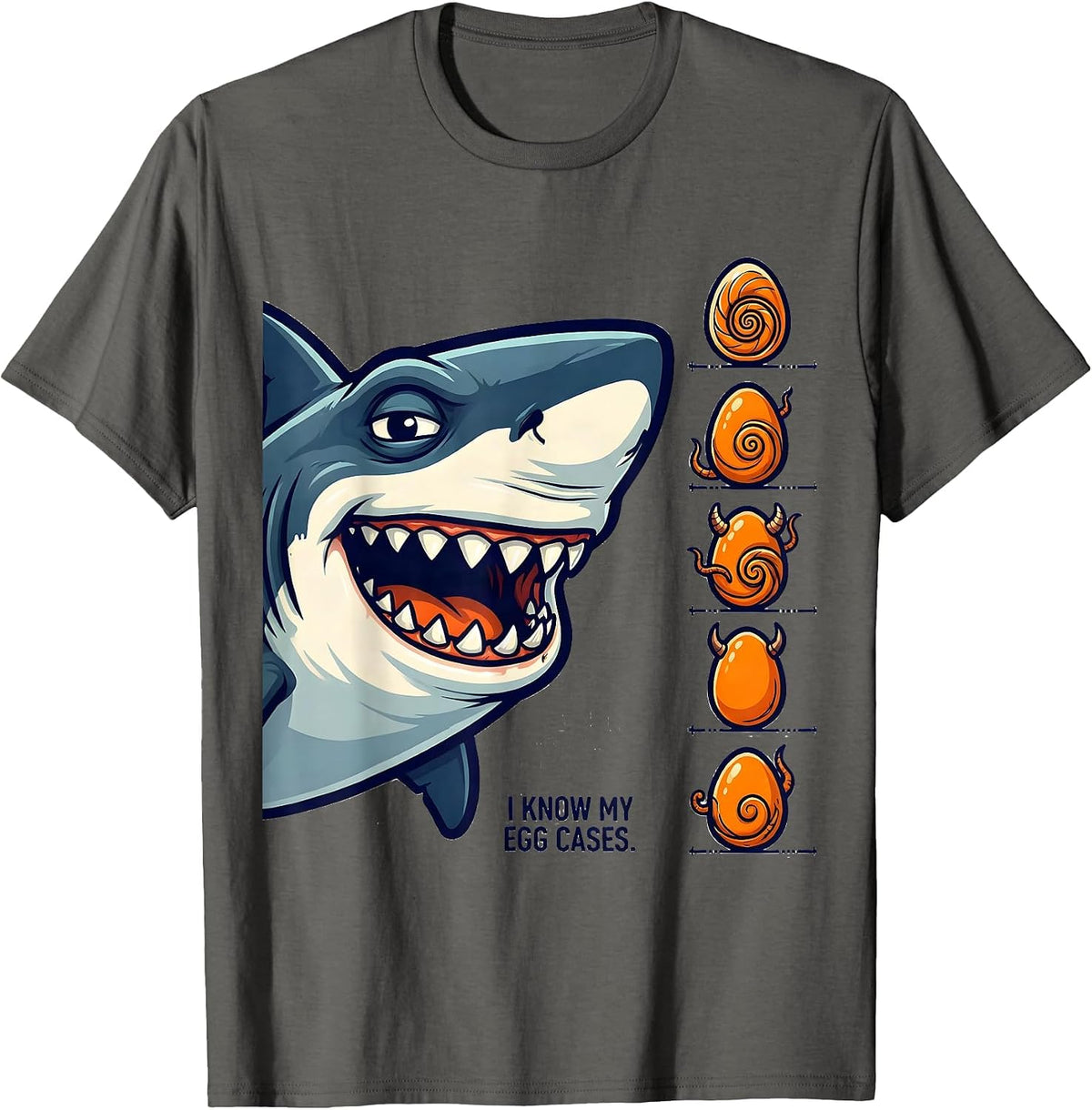 Men's I Know My Egg Cases Funny Shark Lover Ocean Wildlife Humor T-Shirt - Asphalt Grey
