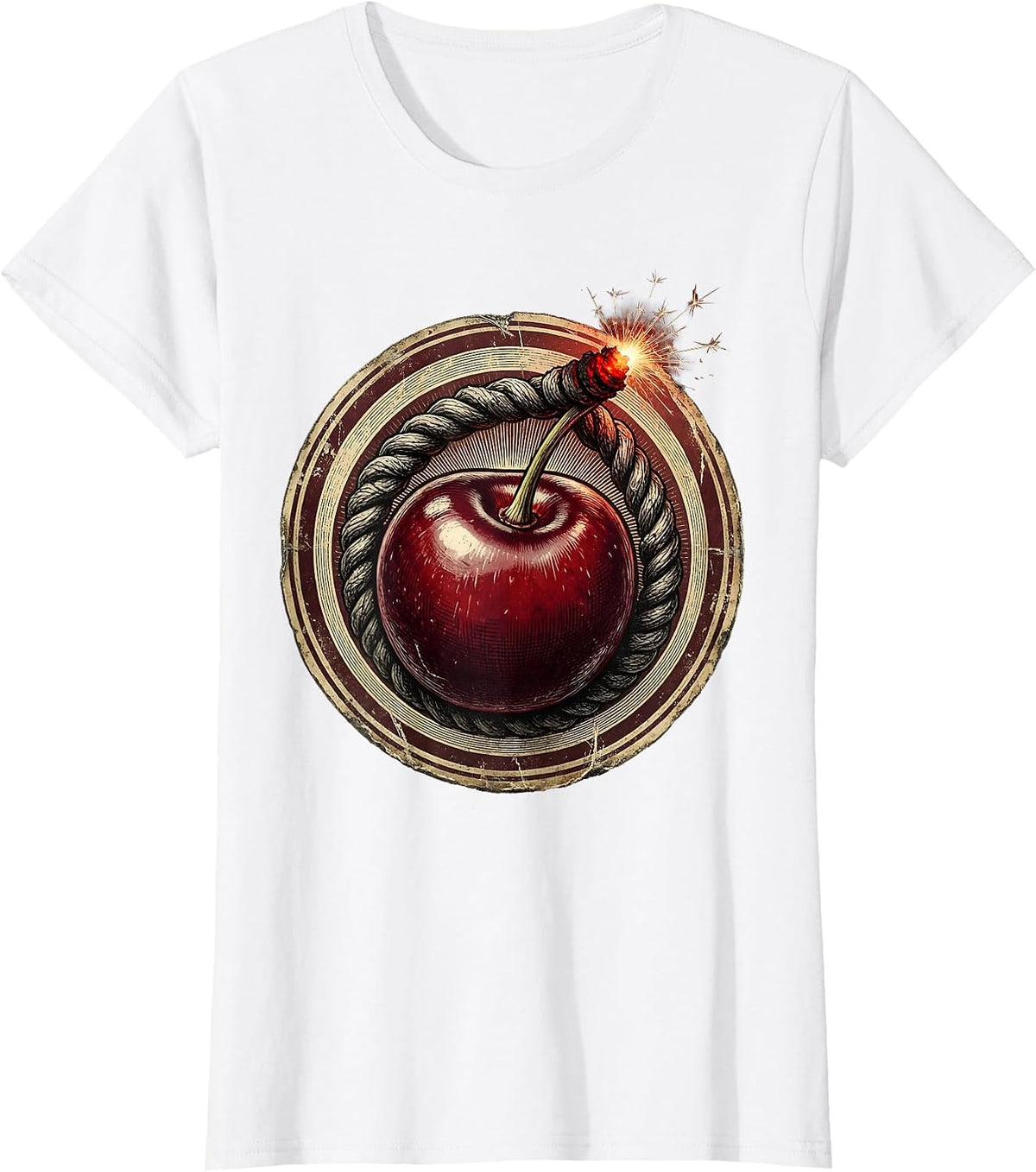 Cherry Bomb Spiral Fuse Graphic Design T-Shirt - White