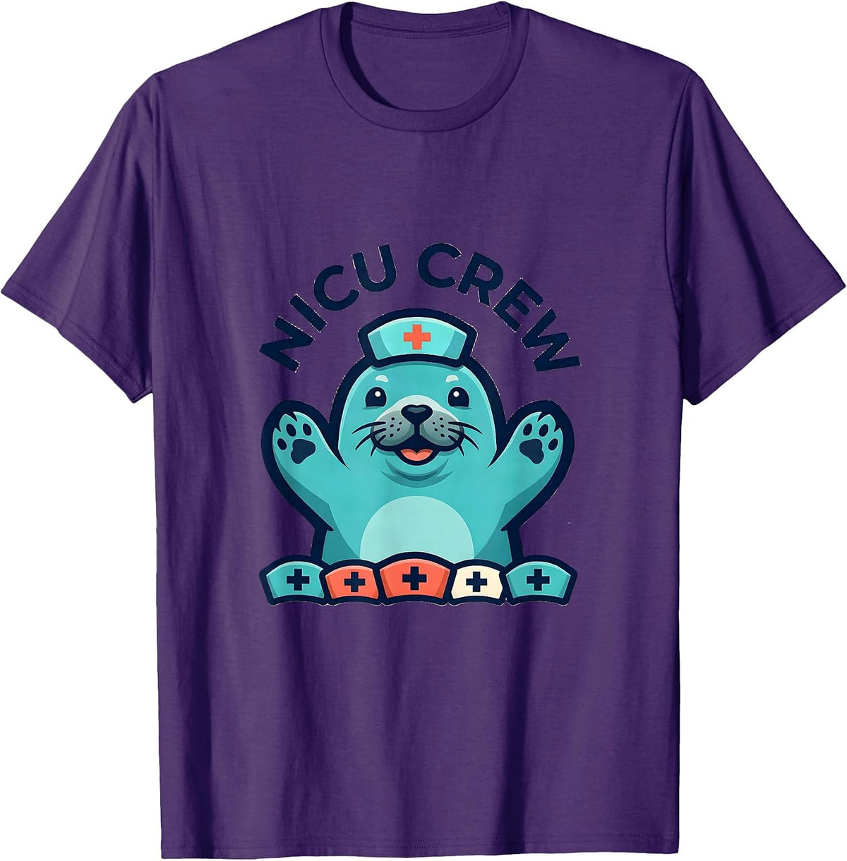 Men's NICU Crew Bold Seal Pup Nurse NICU Pediatric Nurse T-Shirt - Purple