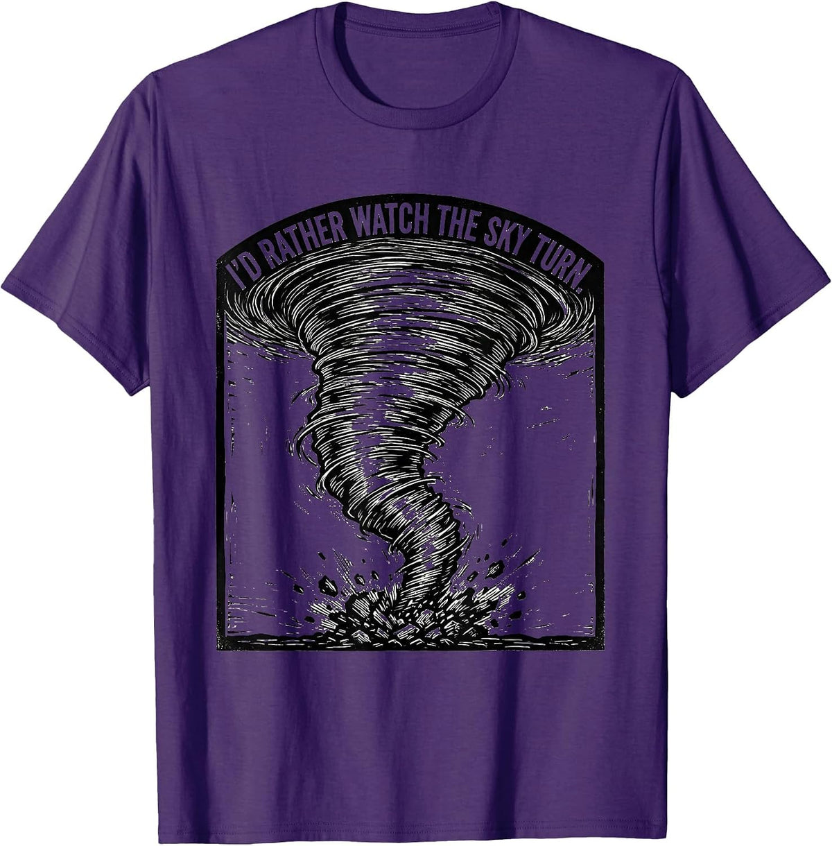 I'd Rather Watch The Sky Turn Woodcut Engraving Storm Chaser T-Shirt - Purple
