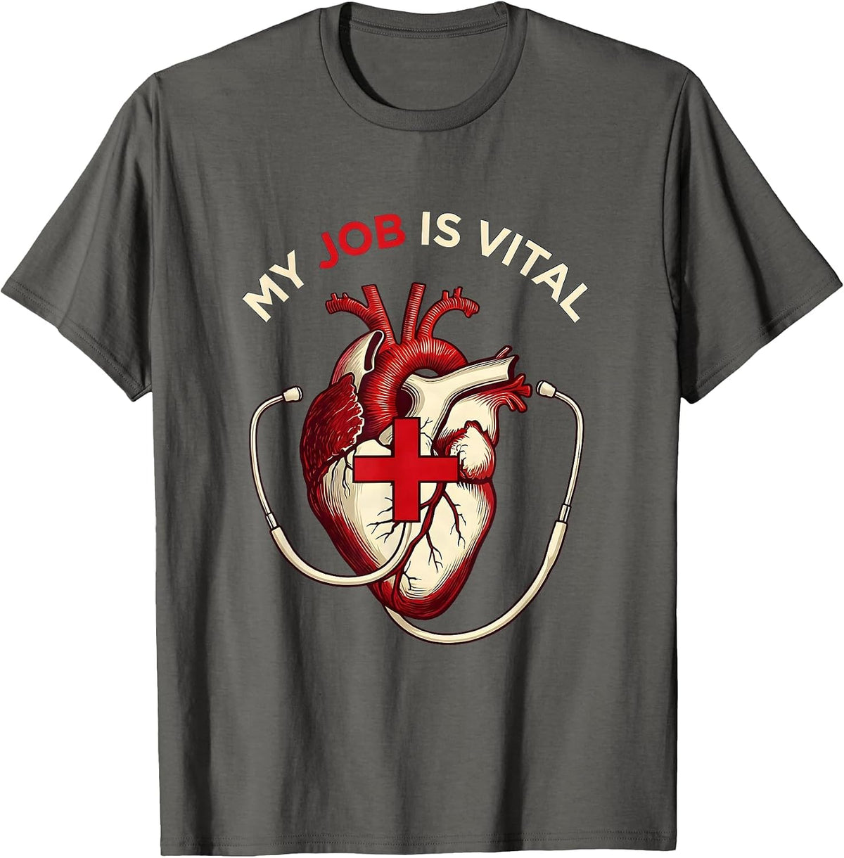 Men's My Job Is Vital Proud Nurse Graphic Design T-Shirt - Asphalt Grey
