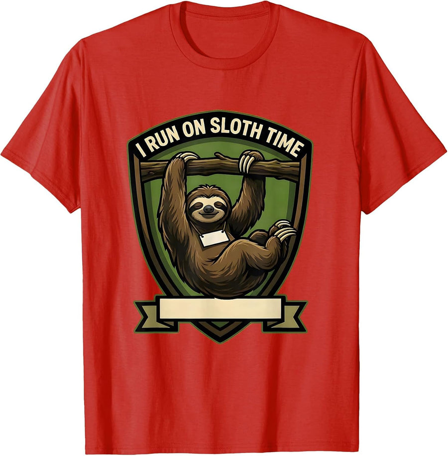 Men's I Run On Sloth Time Funny Sloth Lover Animal Humor T-Shirt - Red