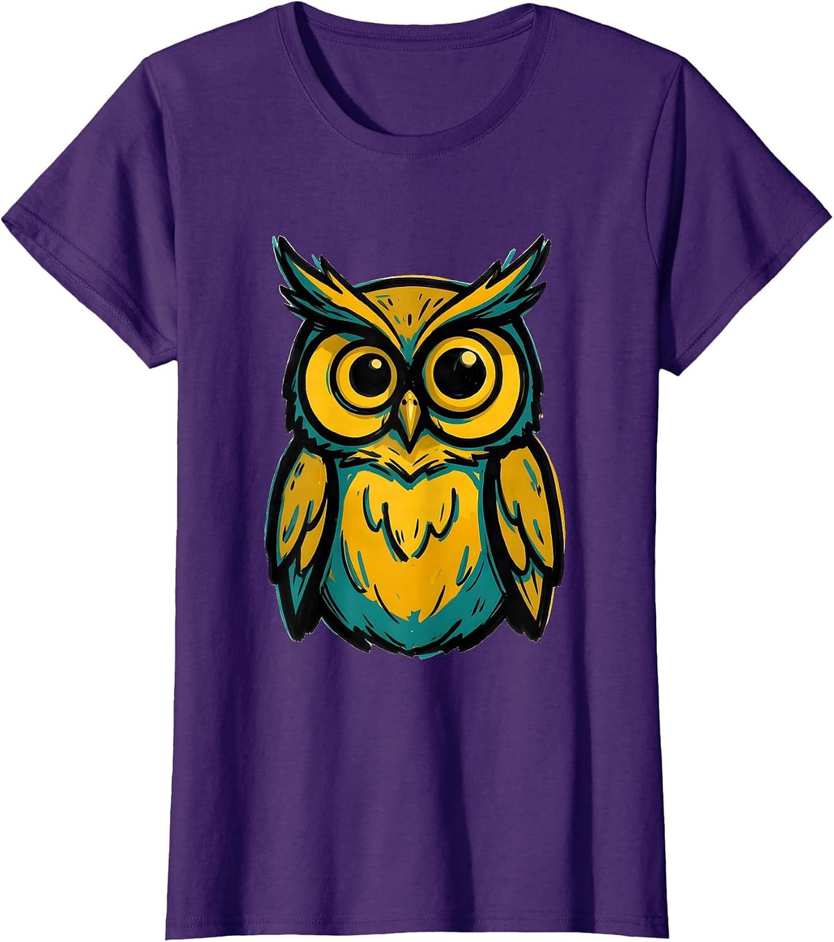 Women's Squat Owl Vintage Bird Lover Humor Graphic T-Shirt - Purple
