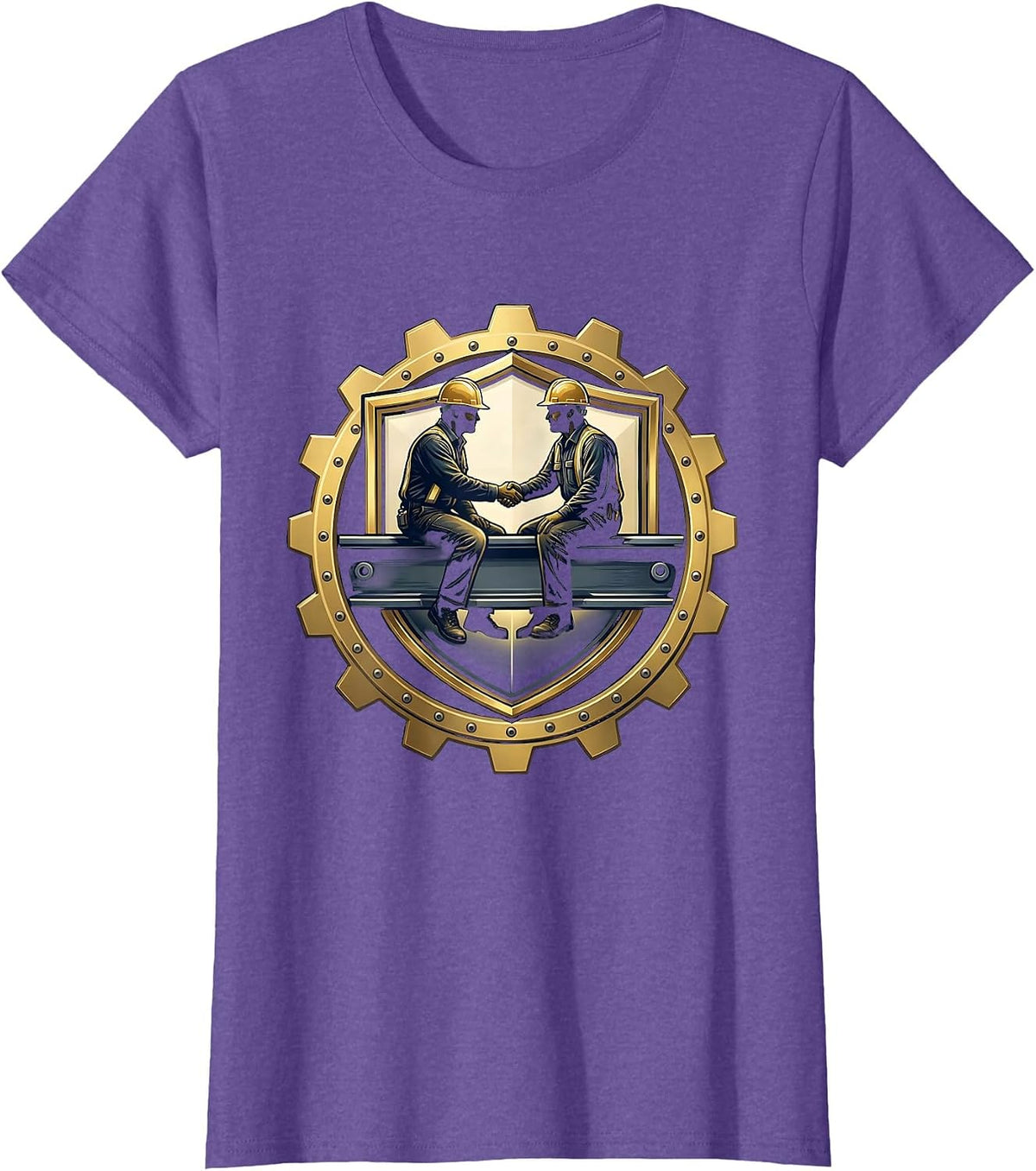 Iron Workers Handshake Steel Beam Graphic T-Shirt - Purple Heather