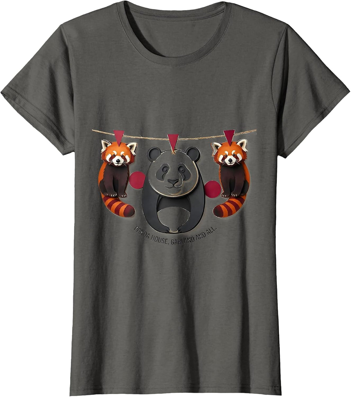 Women's Panda House Garland And All Cute Animal Lover Gift T-Shirt - Asphalt Grey