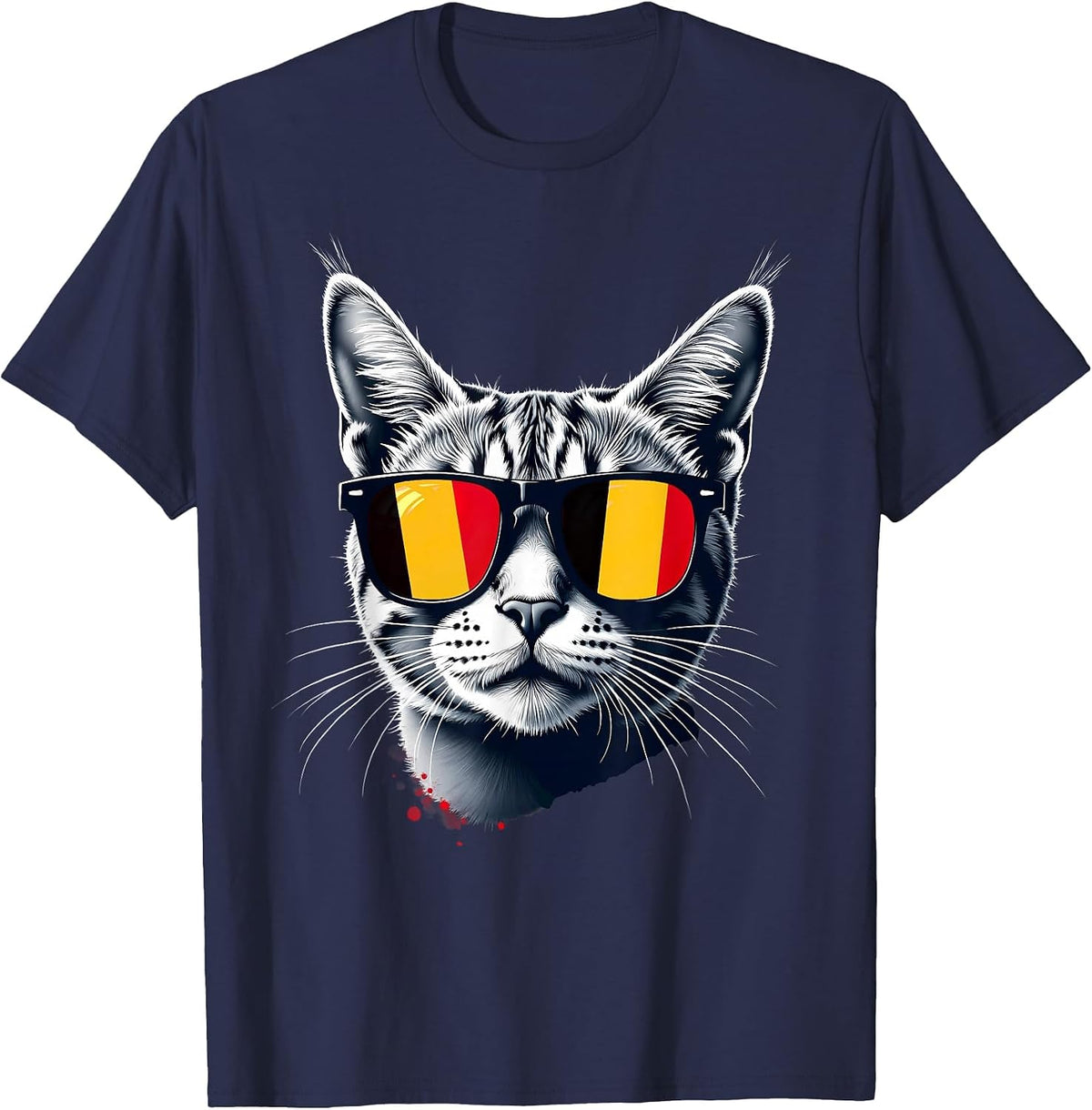 Patriotic Belgium Tabby Cat Belgian Flag T-Shirt - Navy Blue
