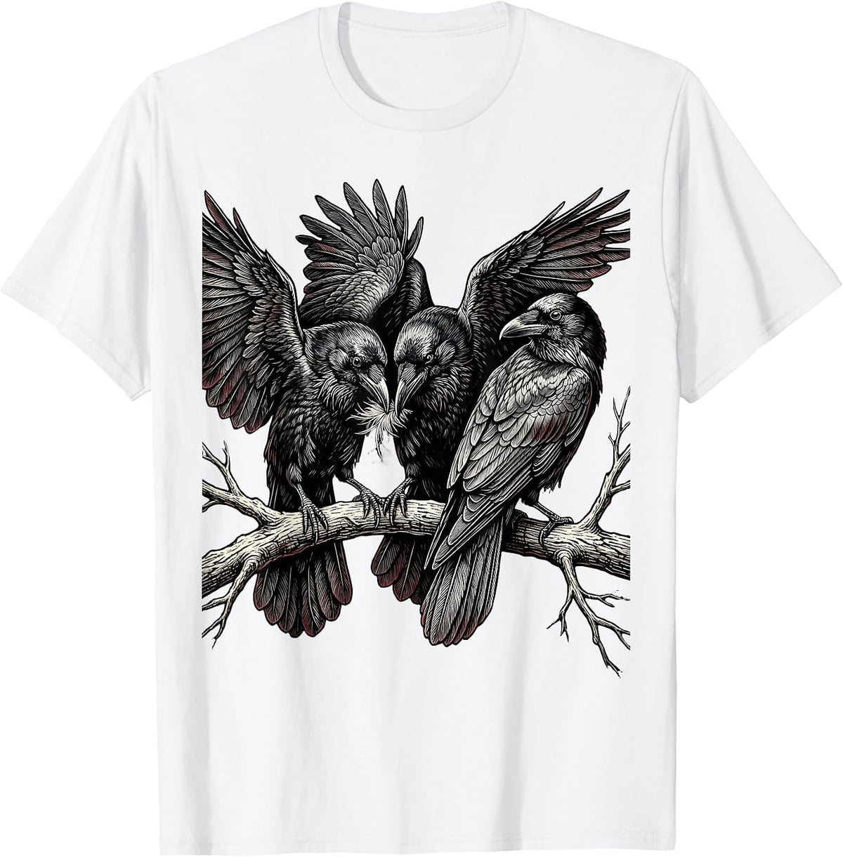Men's Engraved Crows Dark Humor Gothic Bird Lover T-Shirt - White