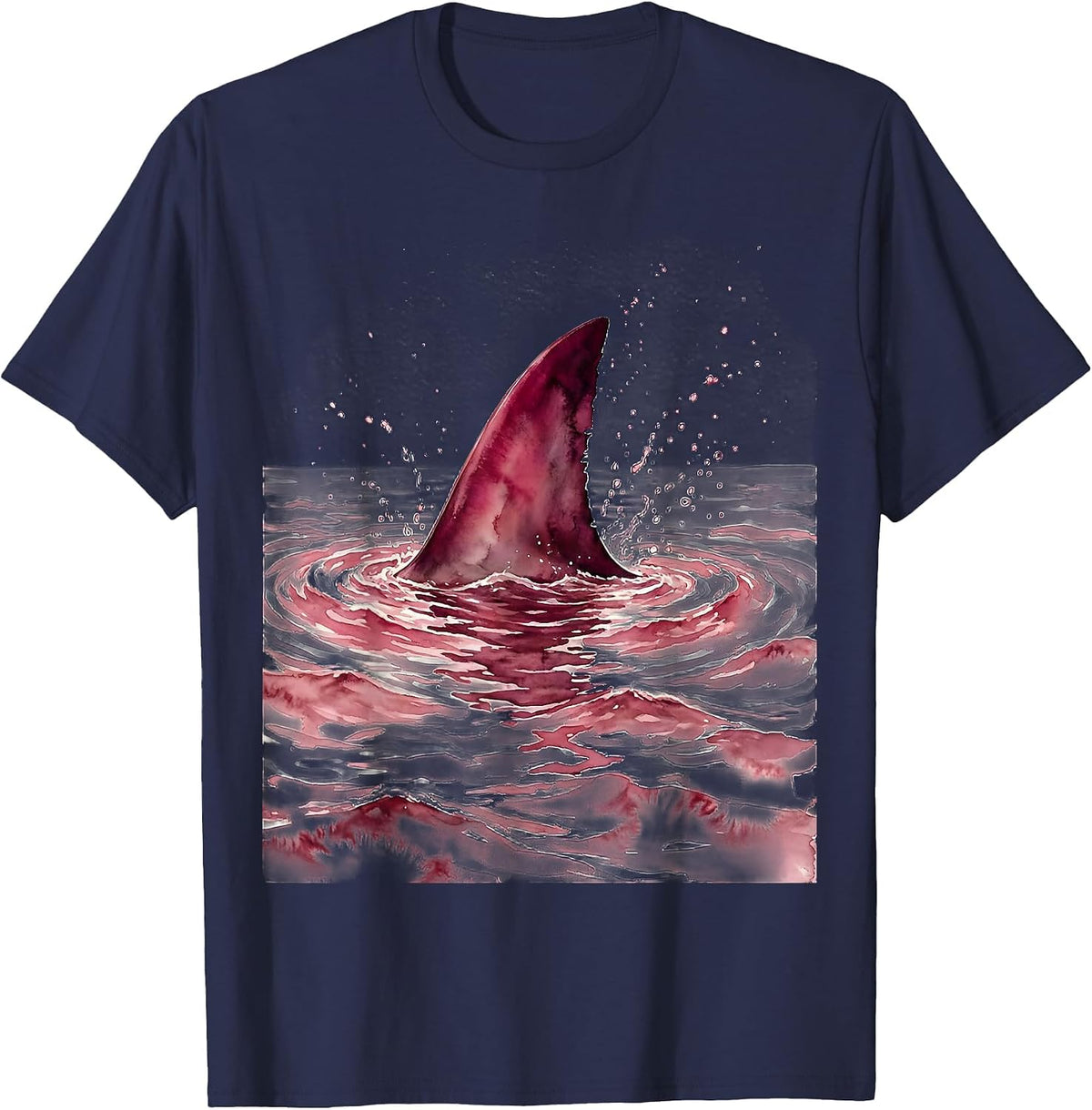 Men's Pink Out Shark Fin Ocean Graphic T-Shirt - Navy Blue