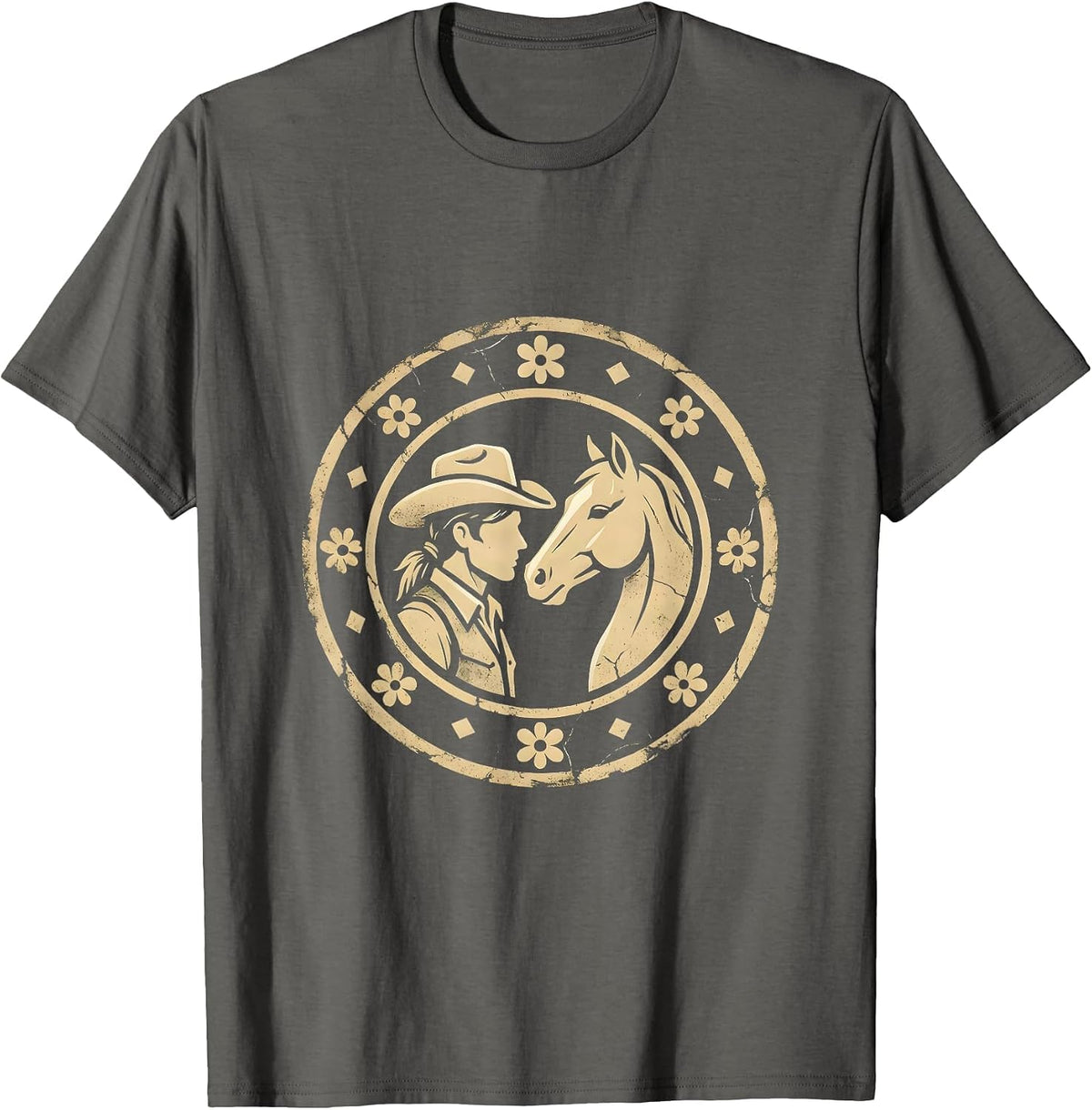 Men's Cowgirl and Horse Gentle Nose Touch Illustration T-Shirt - Asphalt Grey