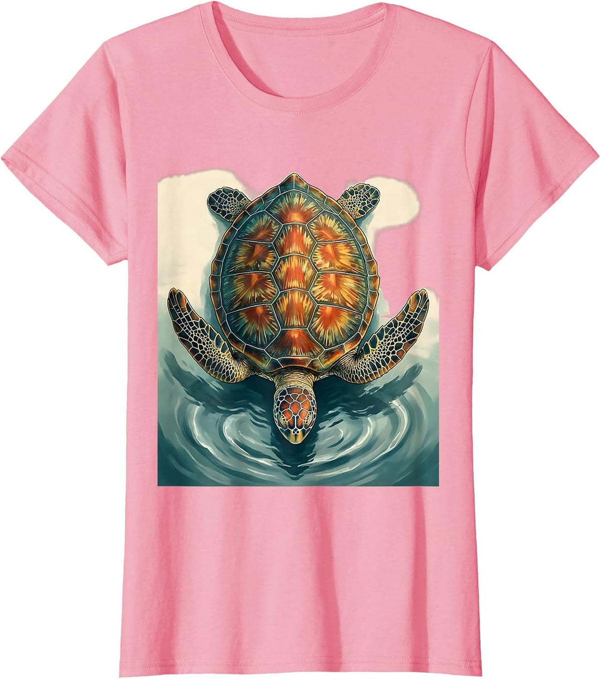 Women's Sea Turtle Portrait Nature Lover Casual Everyday T-Shirt - Pink