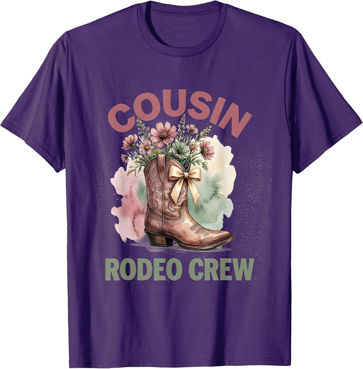 Cousin Rodeo Crew Watercolor Cowgirl Boot Birthday Party T-Shirt - Purple