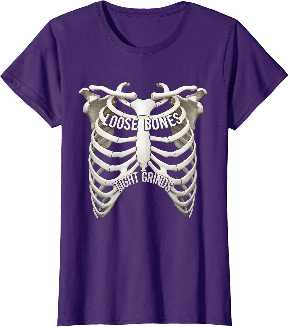 Women's Skeleton Skateboarding Loose Bones Tight Grinds T-Shirt - Purple