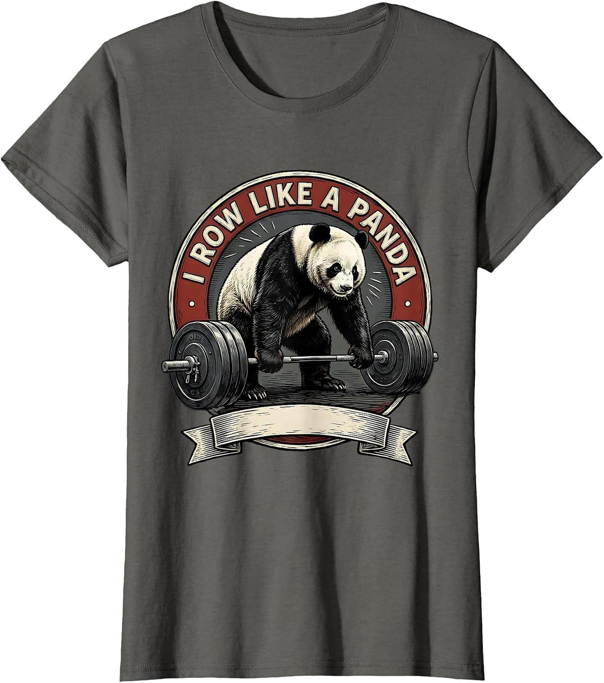 Women's I Row Like A Panda Funny Gym Panda Weightlifting Workout T-Shirt - Asphalt Grey