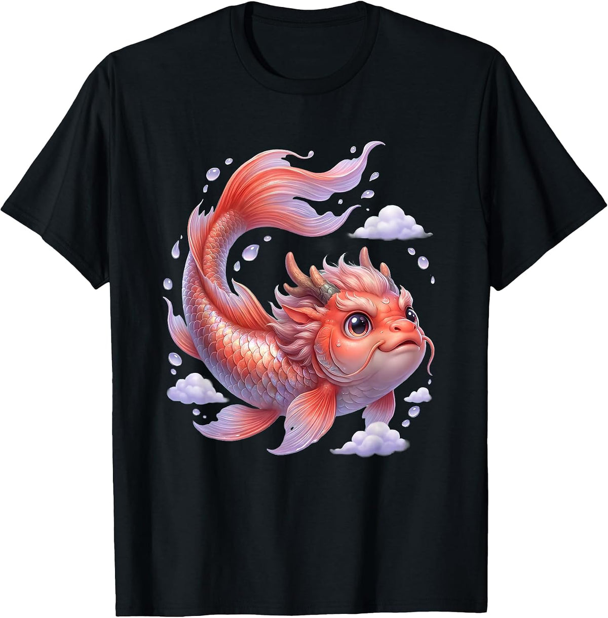 Men's Koi to Dragon Transformation Anime Art T-Shirt - Black